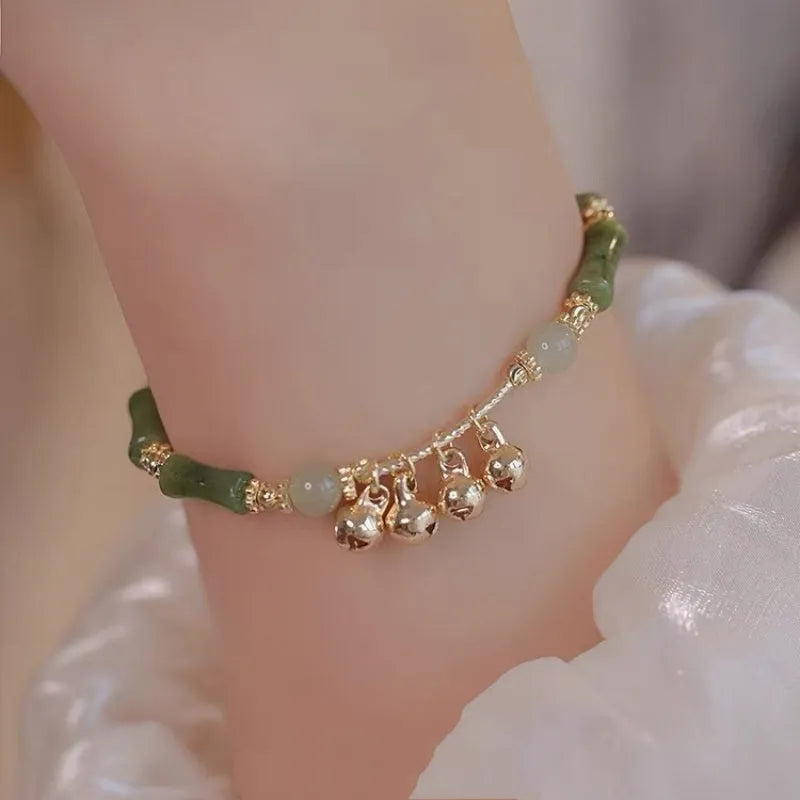 New Chinese style bamboo bell bracelet for women, glass and coloured glaze, retro M673 colour