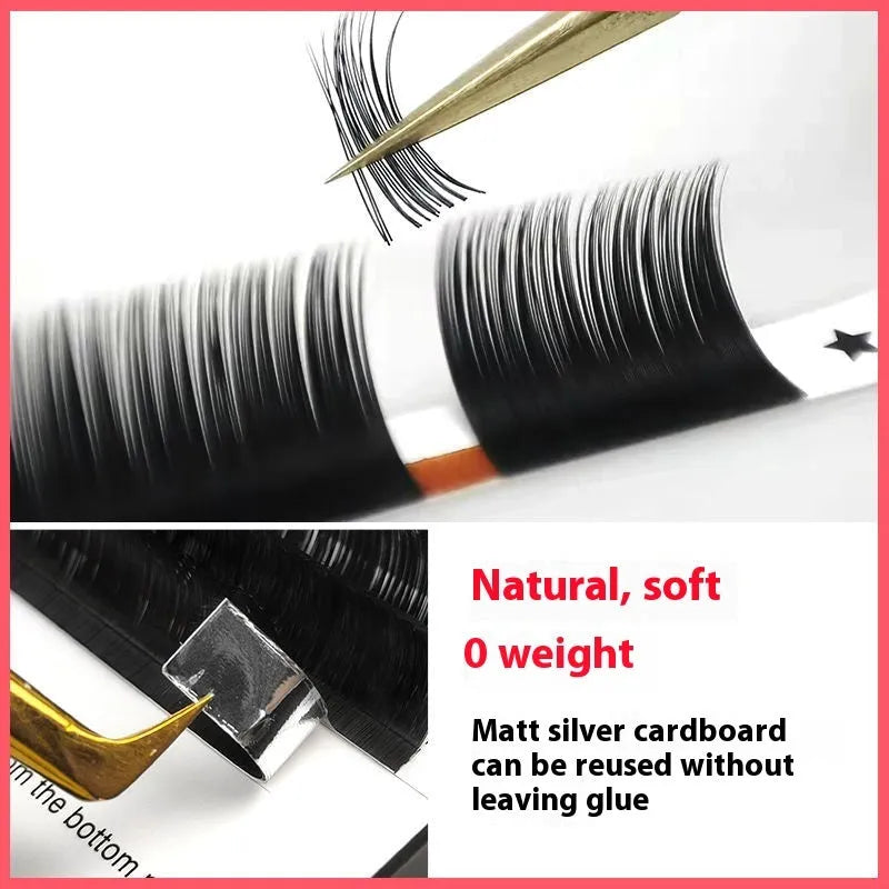 A 16-row dense tray of matte round wool false eyelashes made from mink hair, showing variations in length.