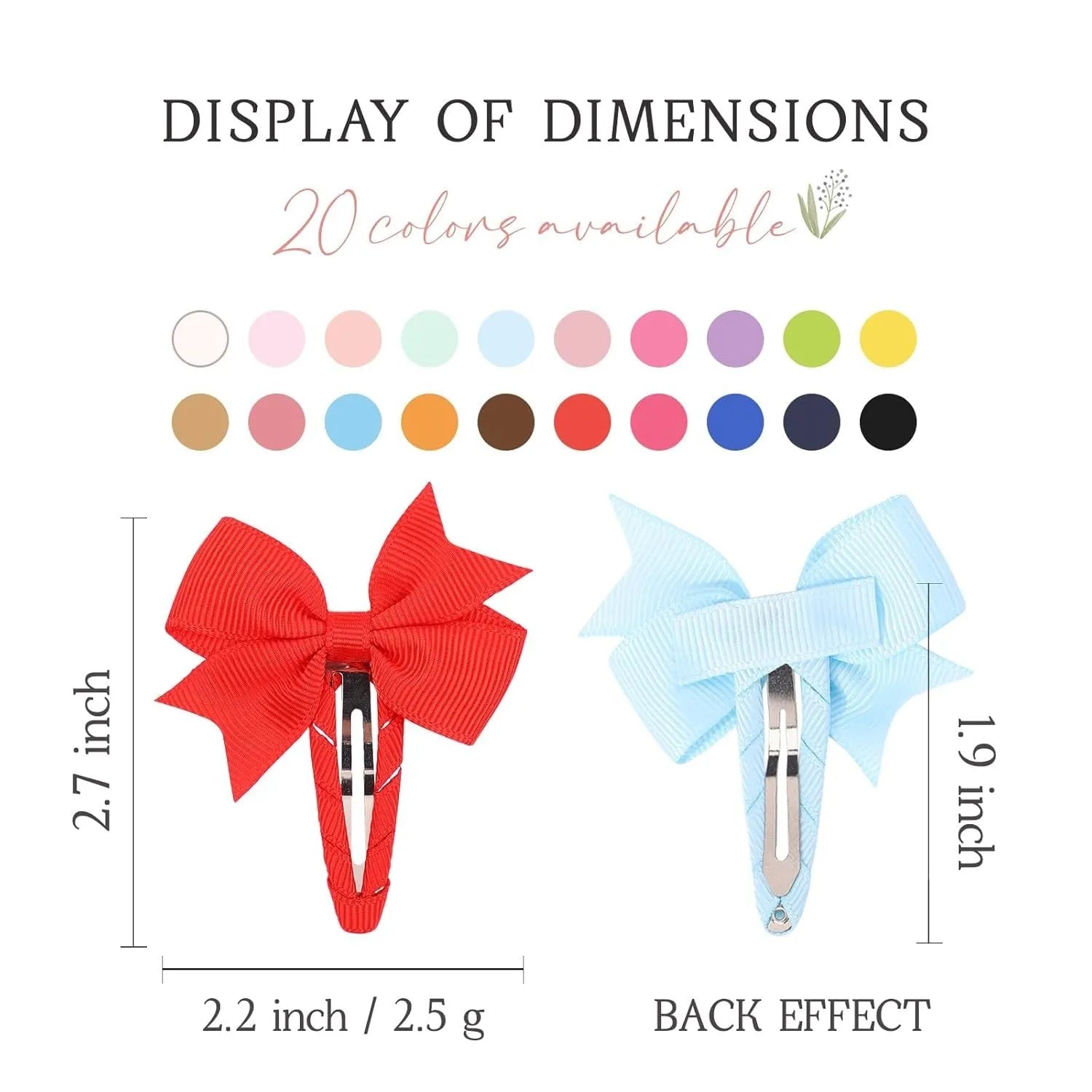 40-piece set of multicoloured grosgrain ribbon snap hair bow clips for baby girls and toddlers