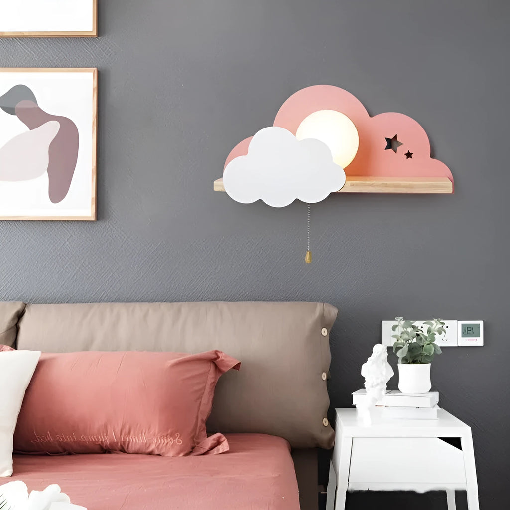 Glass cloud wall lamp in grey colour with E27 bulb holder for bedroom lighting