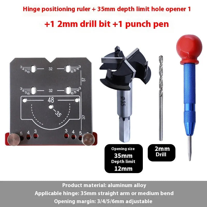 Red aluminium alloy hinge locator tool for 35mm cabinet hinges with adjustable margin settings