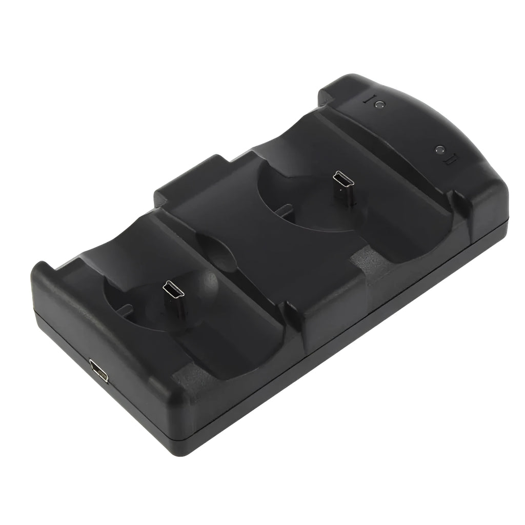 Black PS3 two-in-one wireless charging base for original PlayStation 3 controllers with USB connection