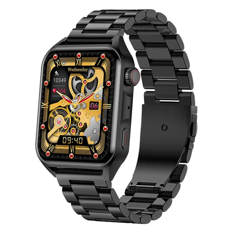 Pink, black, and silver grey smart watch with a 1.8-inch screen on a silicone strap.