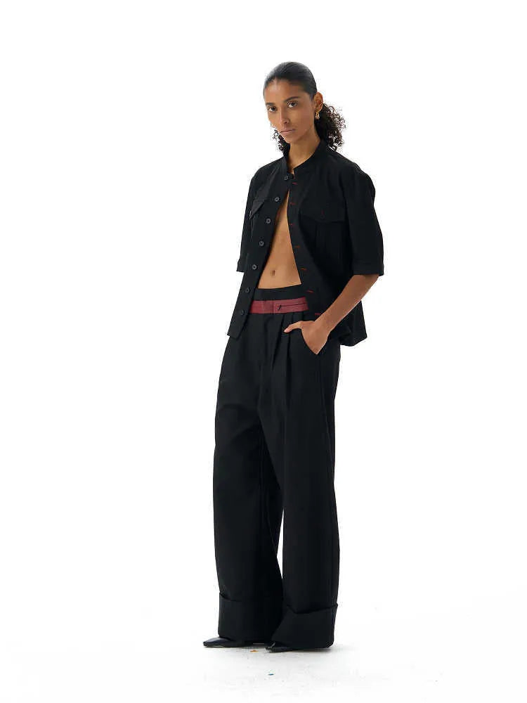 Black handmade men's loose fit half sleeve shirt with a shirt collar.