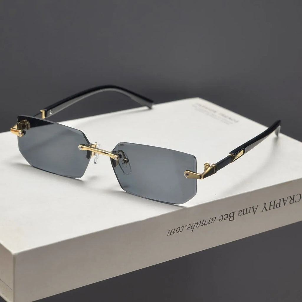 Men's frameless fashion sunglasses in water drop style black colour for outdoor sports and party wear