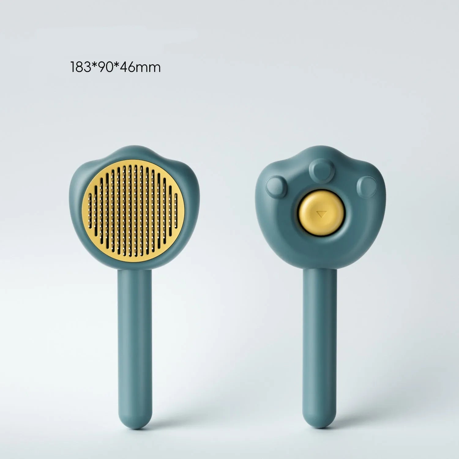 Self-cleaning pet grooming comb with removable hair plate in blue, green or yellow colours