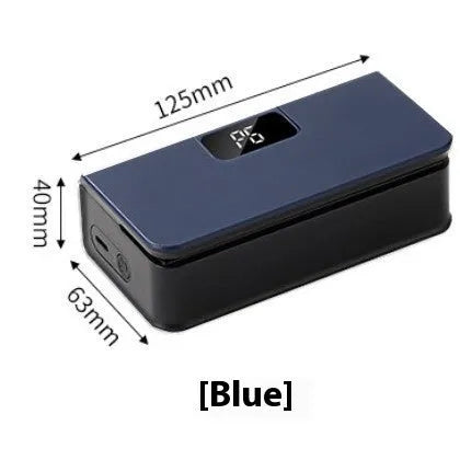 Small portable manual heat sealing machine for plastic snack bags in white or blue.