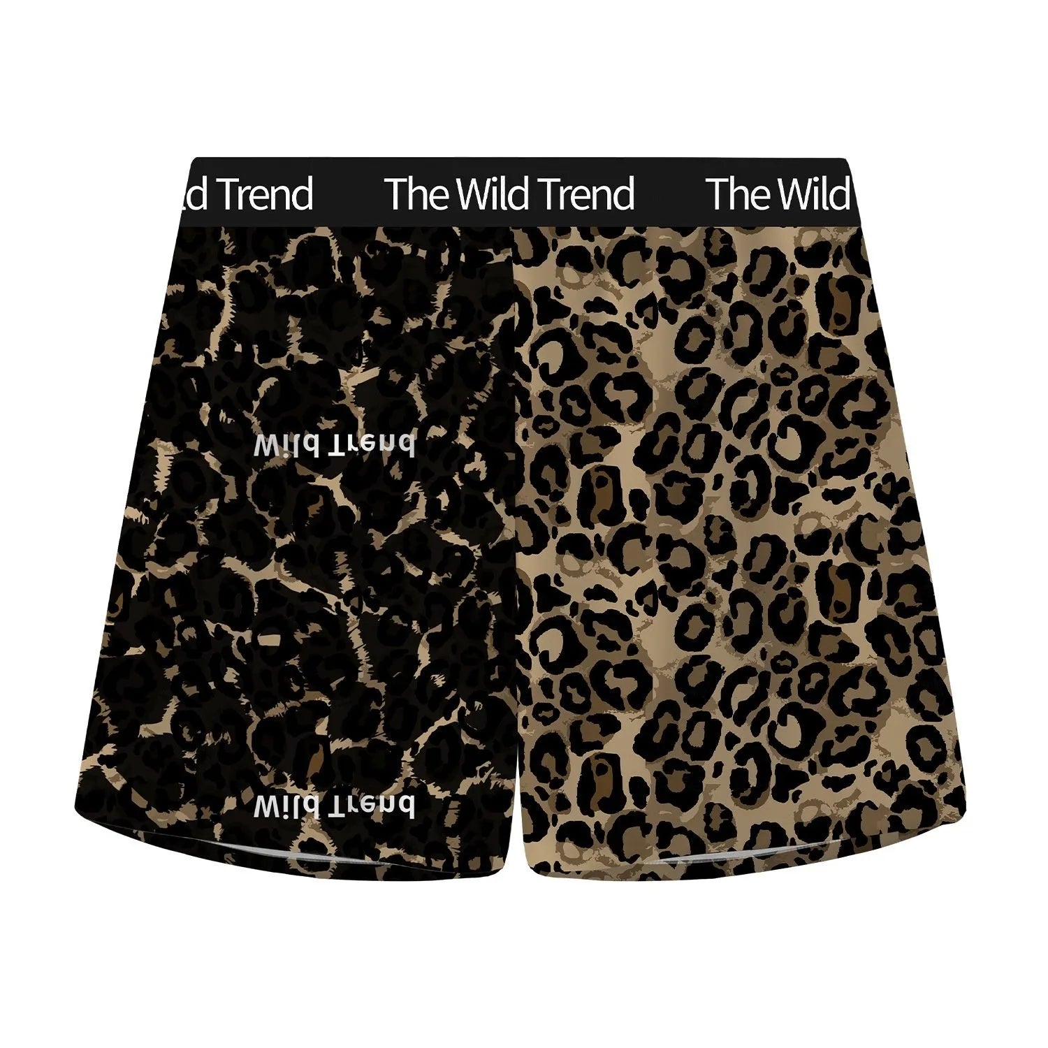 Men's leopard print shorts in ice silk polyester fabric with mid waist and quick-drying properties