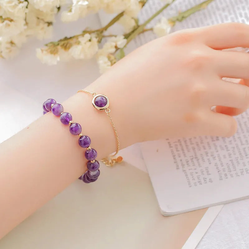 Double-layer women's crystal bracelet with electroplated gold finish and lucky beads on wrist