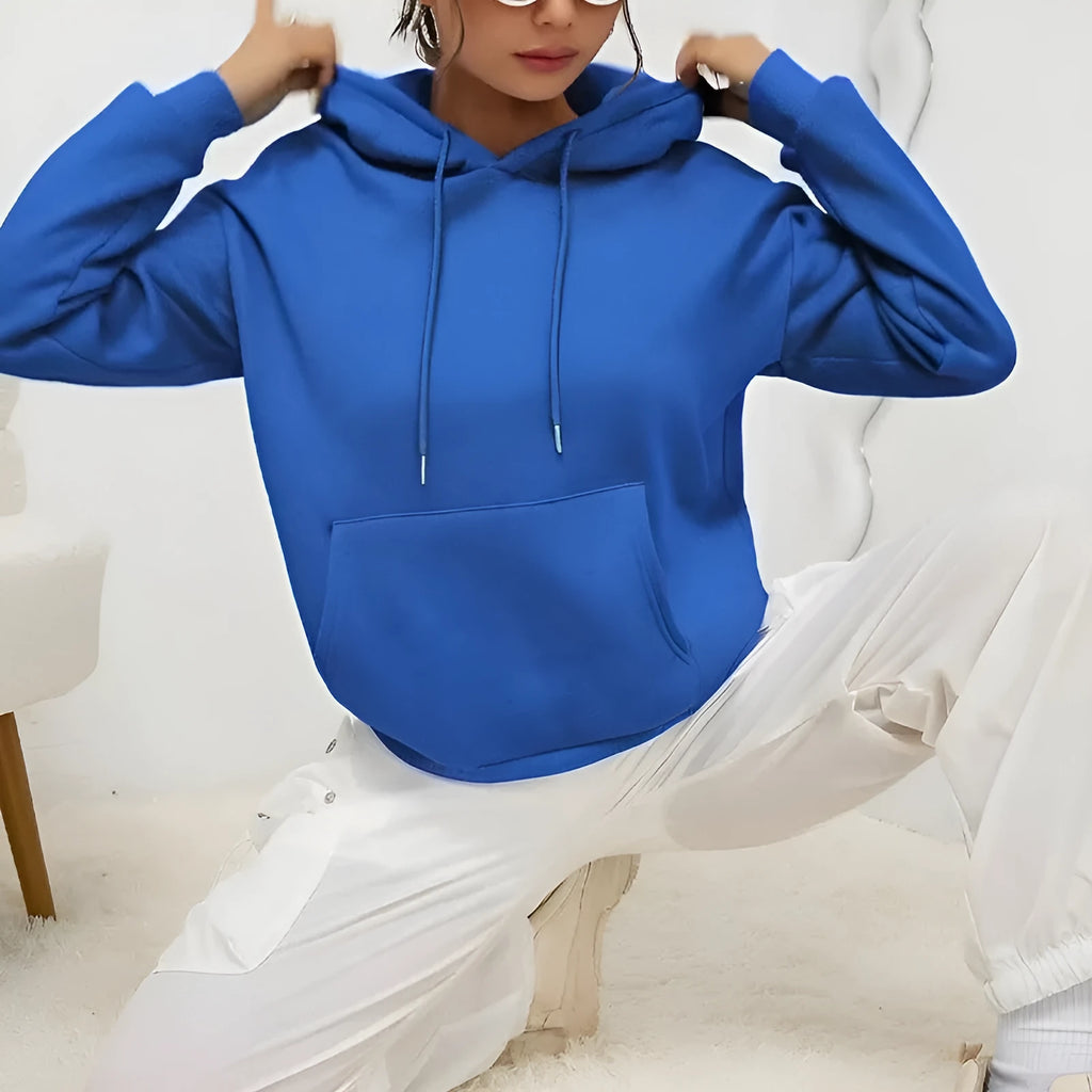 Women's loose fit drawstring pocket sweatshirt in various colours with long sleeves