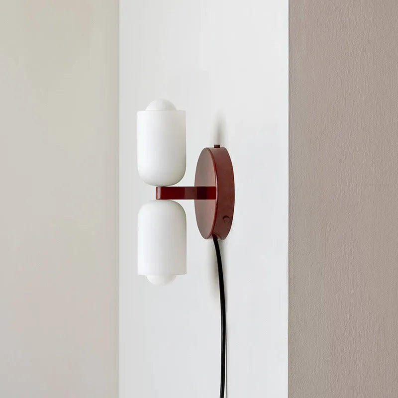 Cream style double-head wall lamp with glass shade and iron base, white lampshade, modern simplicity design