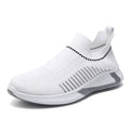 Men's black and white striped mesh sock running shoes with lace-up front