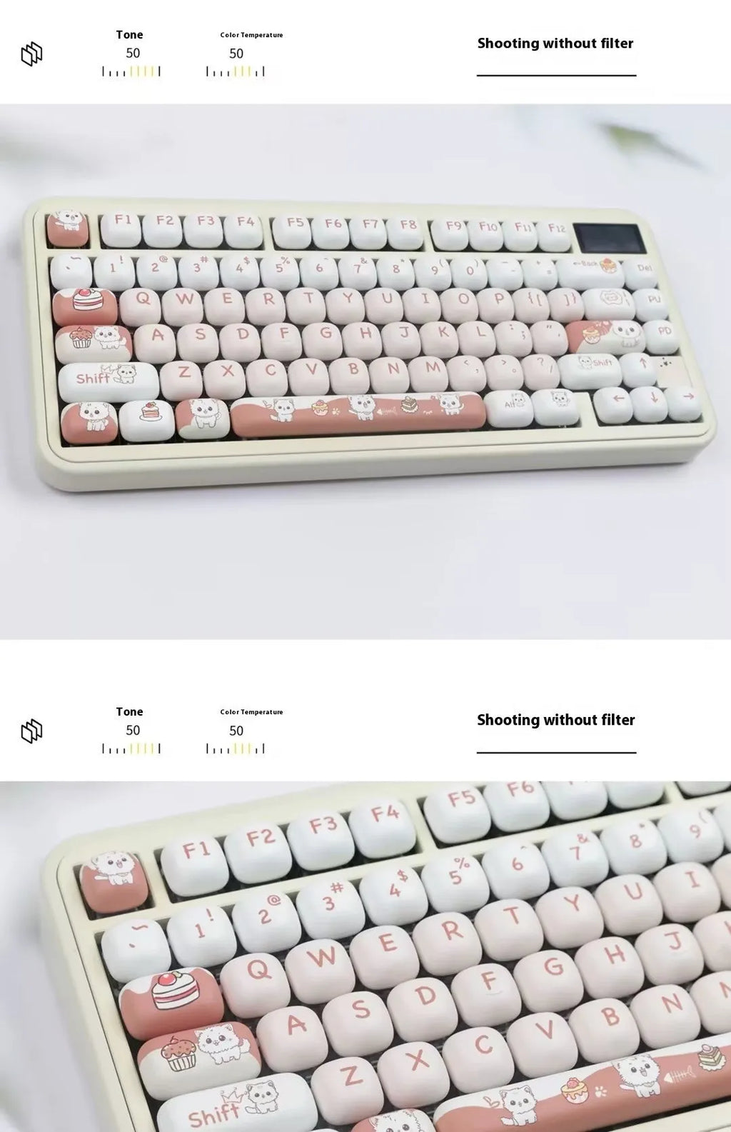 Set of colourful cartoon dessert cat key caps for a mechanical keyboard.