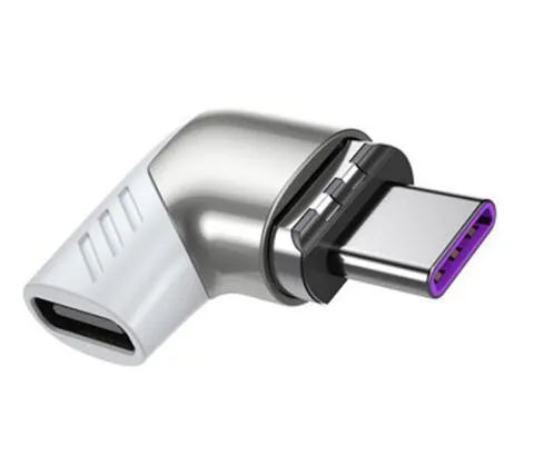 100W 5A magnetic Type-C adapter in black, zinc alloy and TPE, L-shaped design with soft white indicator light