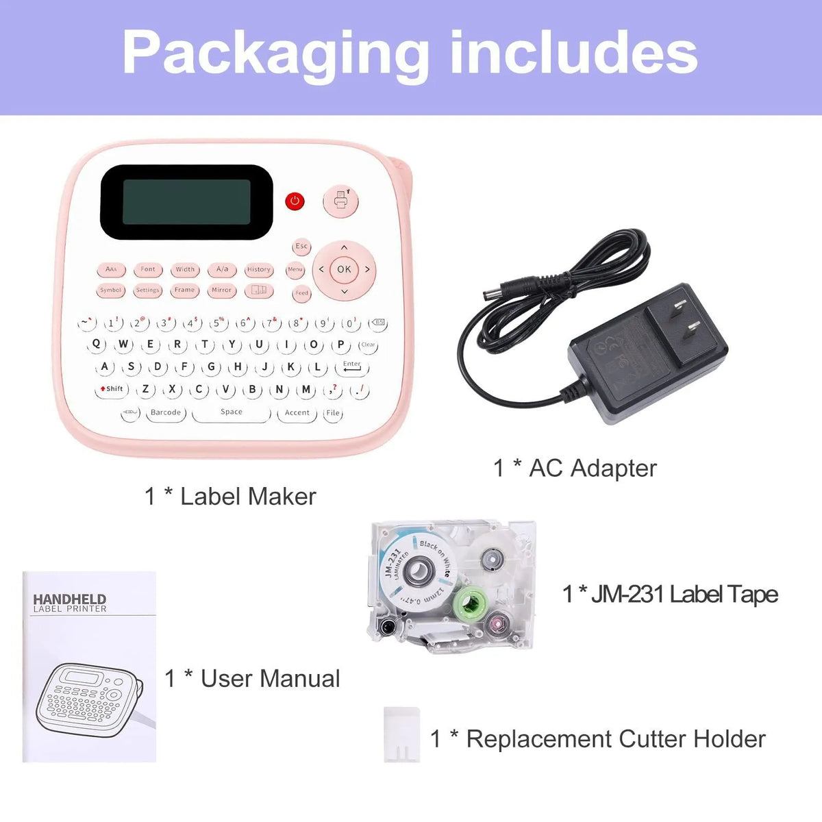 Mini portable label printer in pink with Bluetooth connectivity and thermal printing