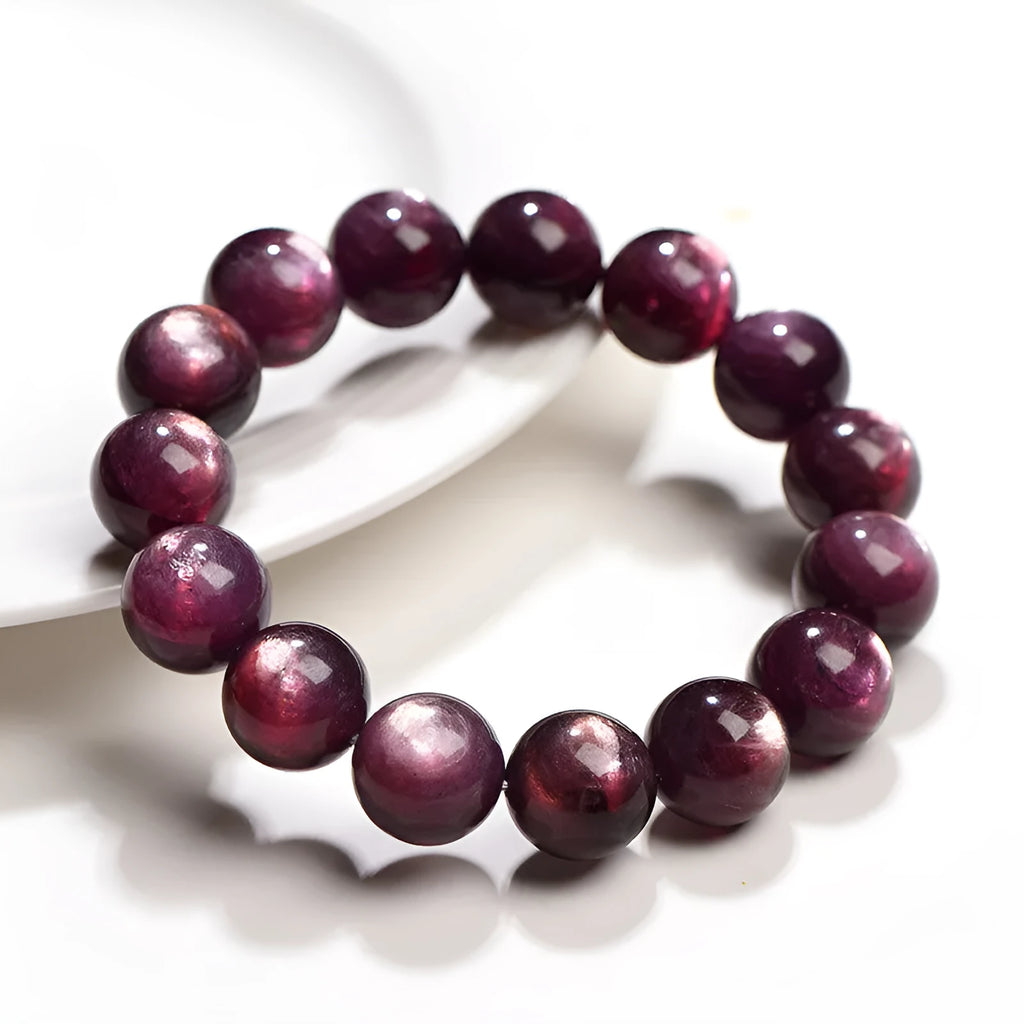 Purple lepidolite crystal bracelet with round polished beads in natural style