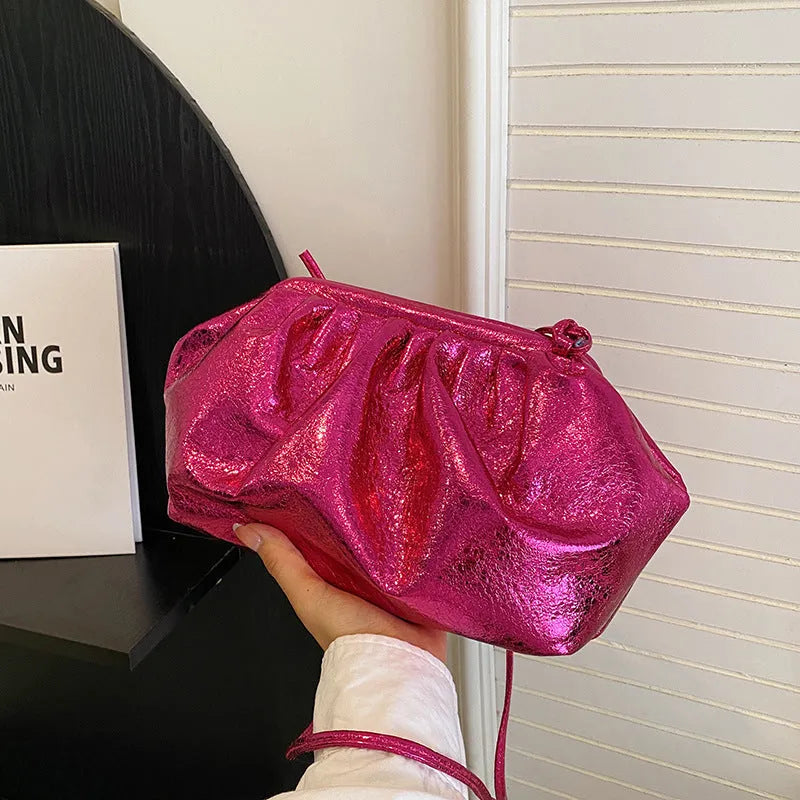 Simple hair clip closure shoulder crossbody bag in shell shape design with PU leather.
