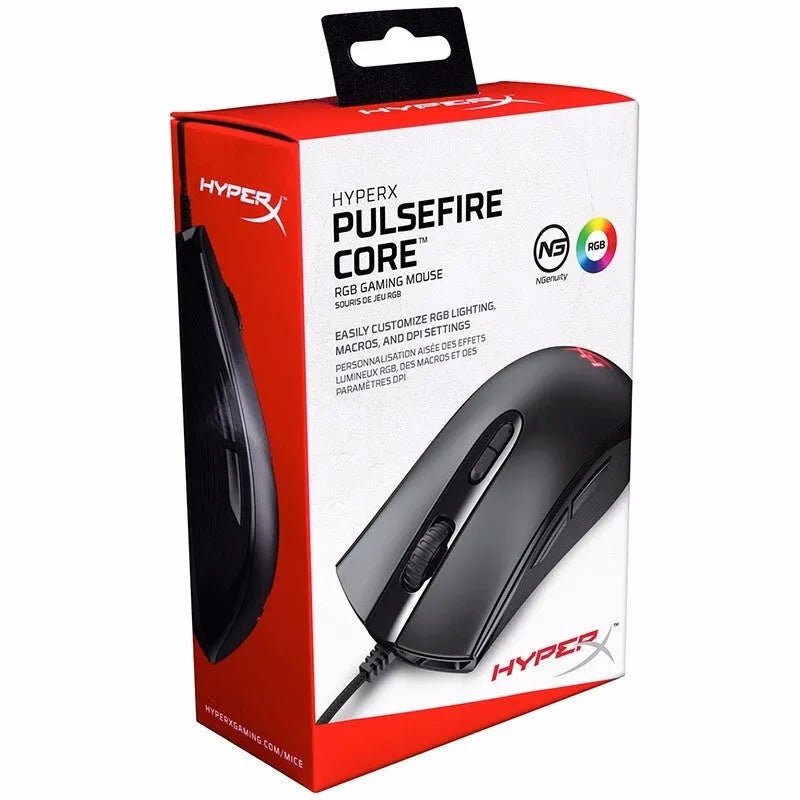 Pulsefire Core RGB wired gaming mouse in black or pink with USB cable
