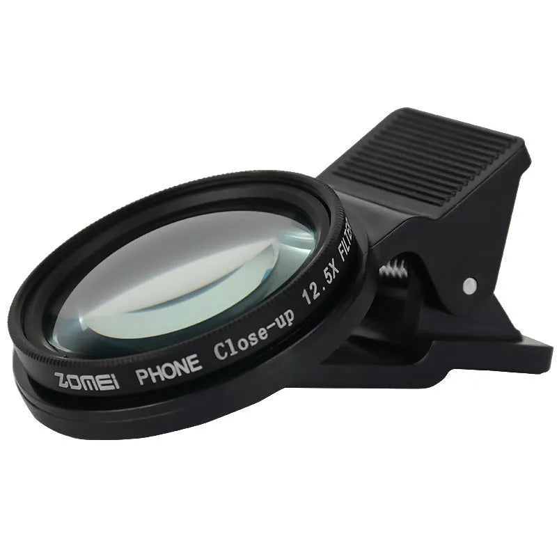 12.5x smartphone macro lens with 37mm aluminium alloy frame and mounting clip