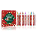 Twelve Christmas manicure graffiti pens with caps in assorted colours on a white background
