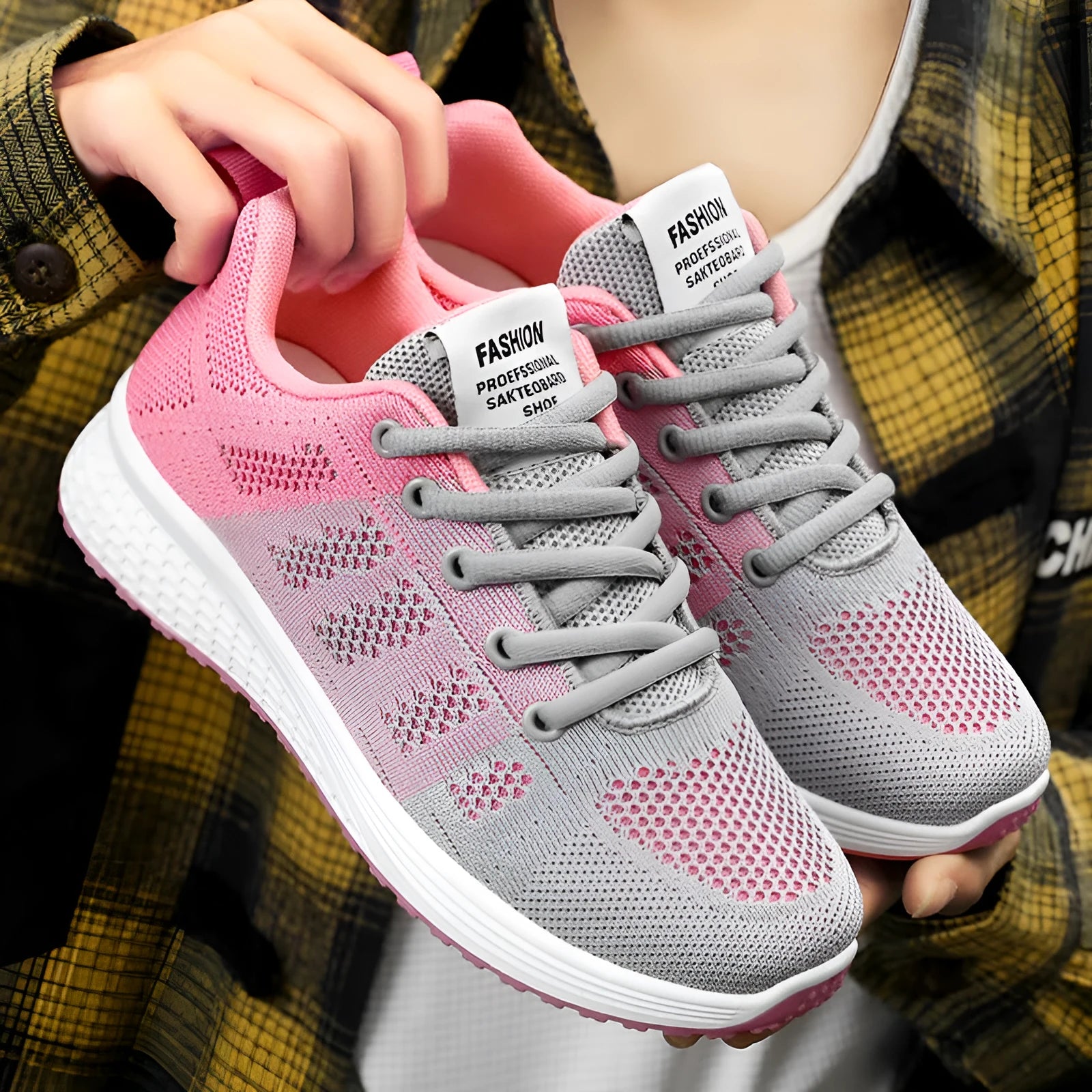 Women's Flyknit running shoes in three colour options with soft bottom and round toe design