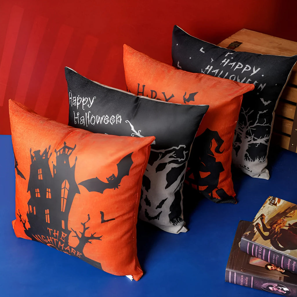 Square Halloween throw pillowcase 43x43cm linen plush cloth Castle Style design