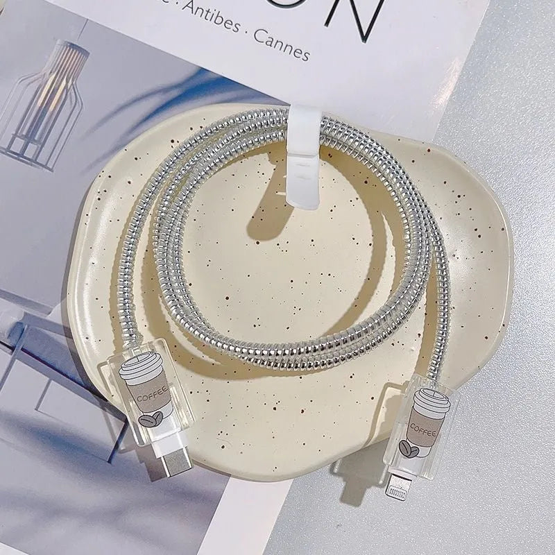 Transparent plastic Apple 20W charger protection sleeve set with protective head, rope, and bite line tools