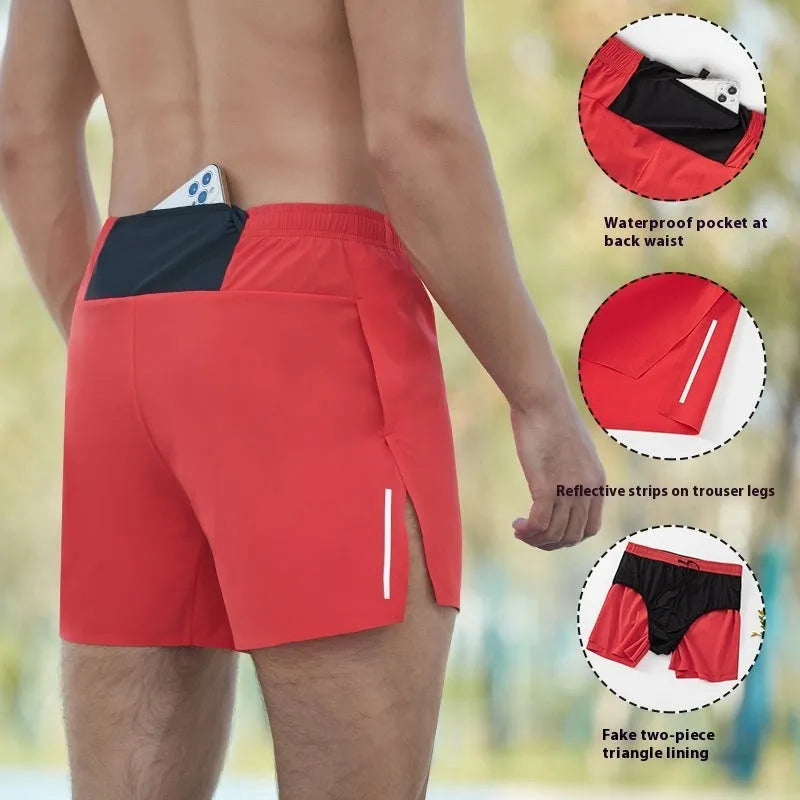 Men's black high-waist loose-fit off-road running shorts for marathon and cross-country.