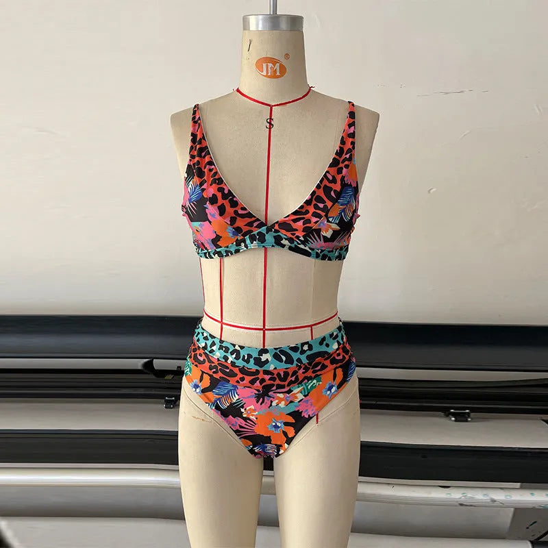 Women's high waist floral print bikini set in picture colour.
