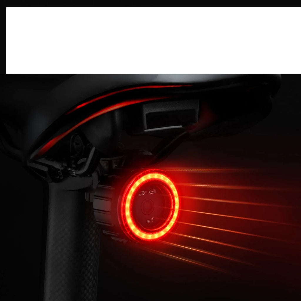 Black aluminium alloy intelligent induction brake taillight for bicycles with seat tube mounting bracket