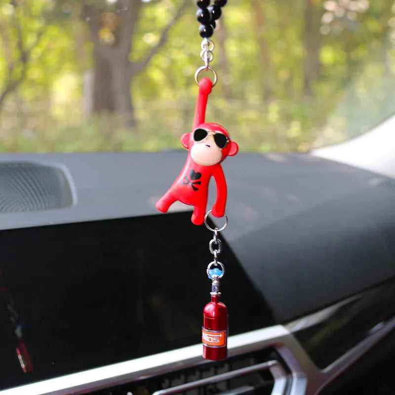 Hip-hop cartoon monkey pendant with sunglasses for rearview mirror decoration in plastic with colour options
