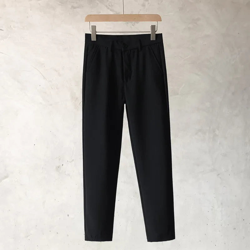Boys slim straight tapered trousers in wool blend fabric with straight leg opening