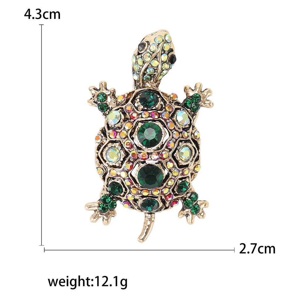 Retro rhinestone turtle brooch in alloy with blue, green, and red colour options