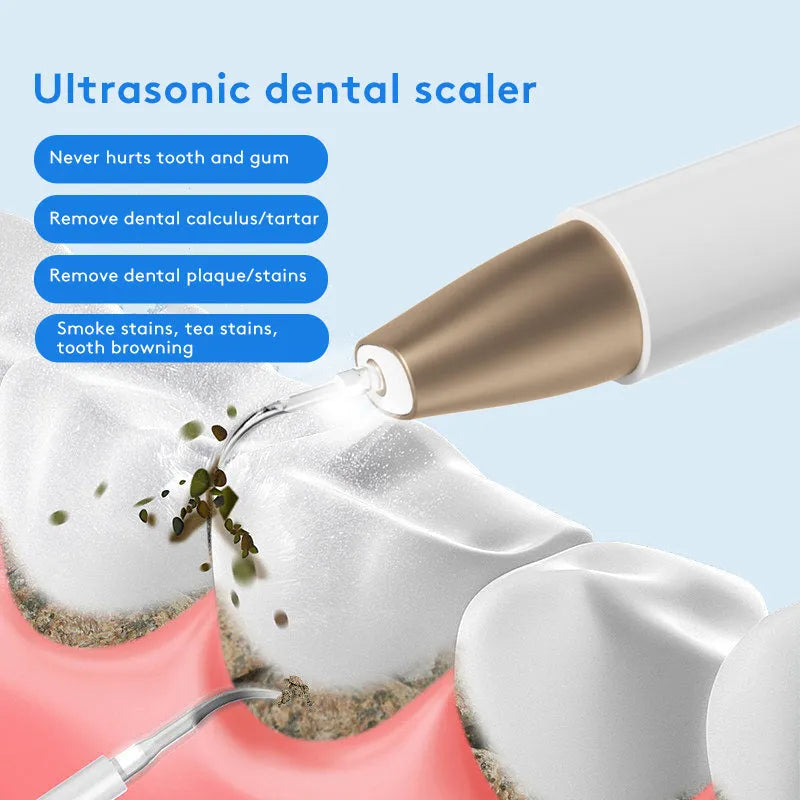 Gold ultrasonic tooth cleaning device for tartar removal and stain reduction