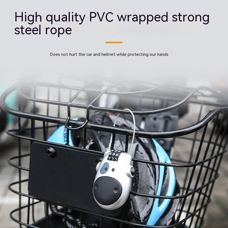 Retractable wire rope helmet lock with cow design and ABS plastic housing