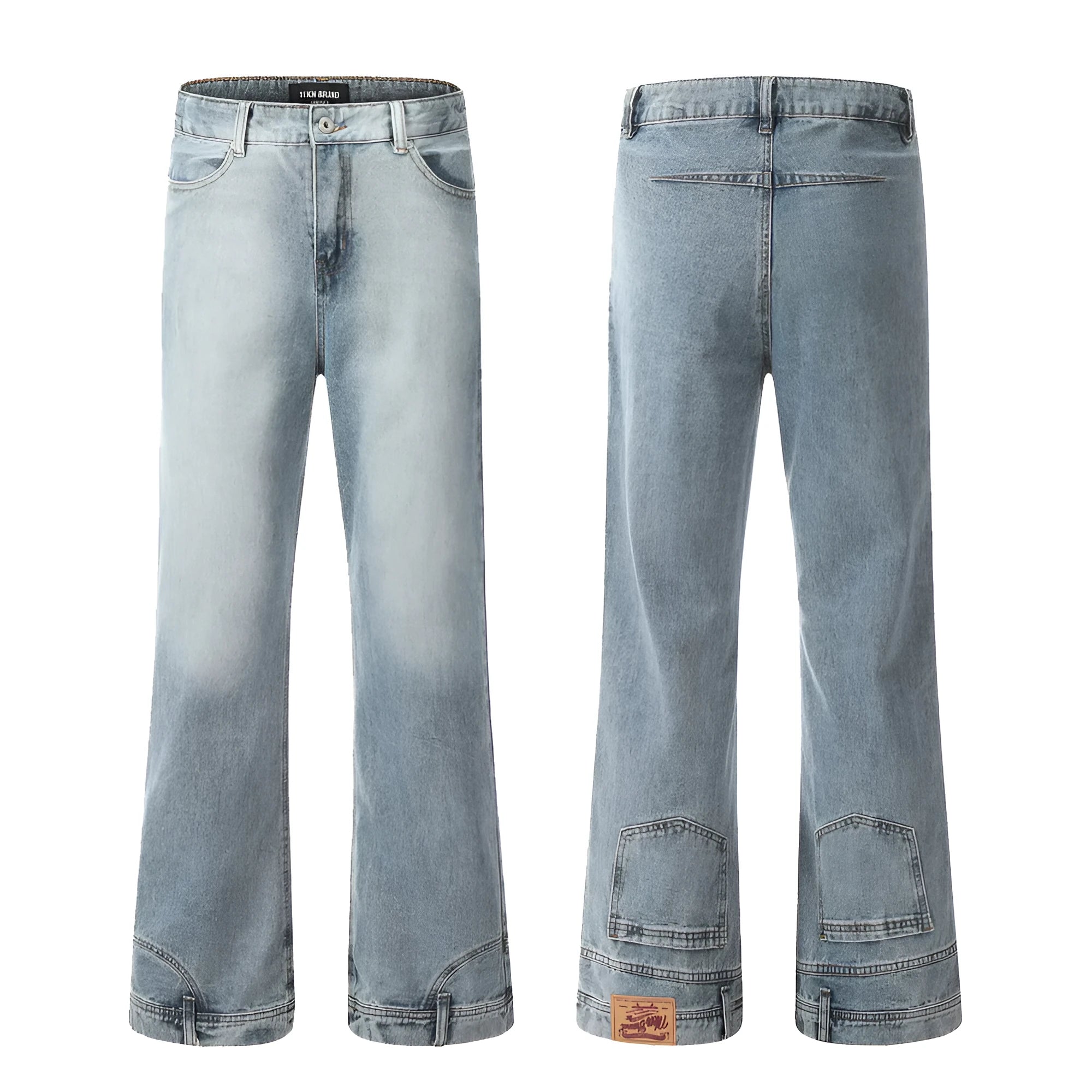 Men's blue cotton denim jeans mid waist casual trousers youth leisure wear
