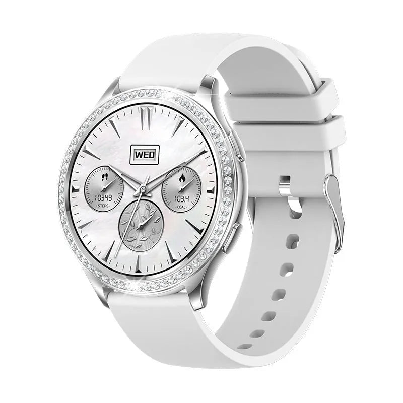 AK53 Bluetooth calling smart watch with metal body and TPU strap, showing heart rate monitoring on 1.32 inch IPS colour touch screen