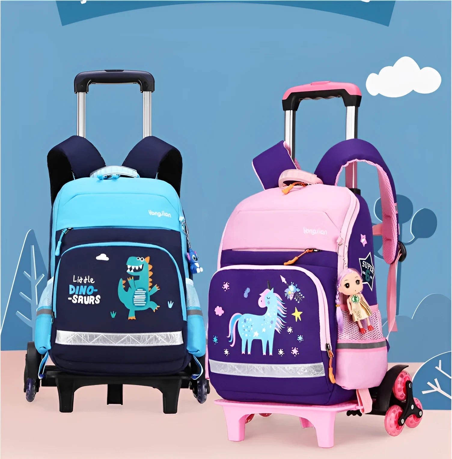 Korean detachable trolley backpack for elementary school students in black or red