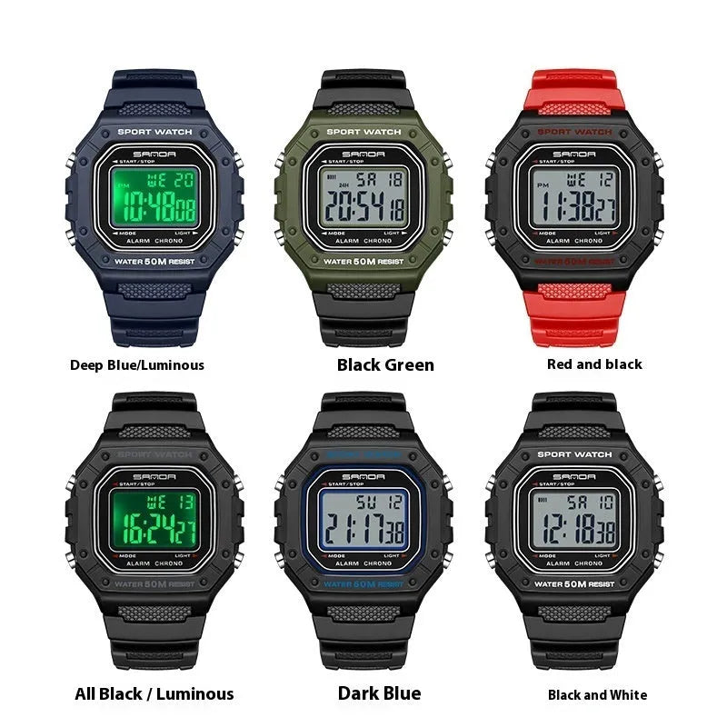 Waterproof electronic watch with alarm function for swimming available in multiple colour options