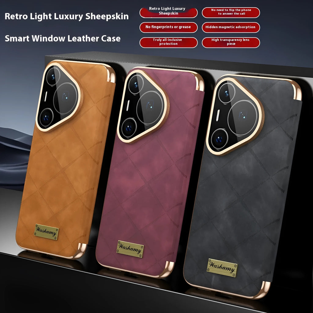 Electroplated diamond grid Huawei phone case with embossed imitation leather in three colour options