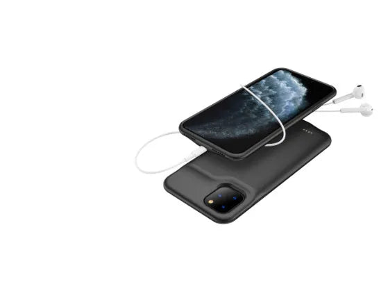 Shockproof silicone iPhone battery charger case in various colours showing extended battery capacity