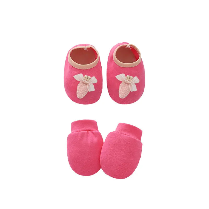 Baby cotton gloves and foot cover set with a pullover cap in multiple colour options