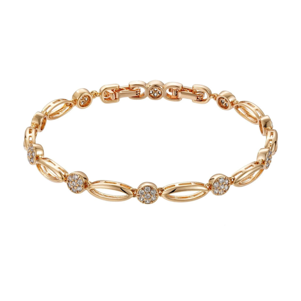 Golden hollow carved copper bracelet in a U-shape for women, showing detailed openwork design.