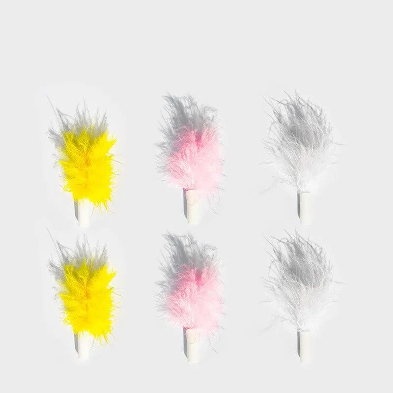 Automatic teasing cat feather toy with ABS body, PC panel, Type-C charging, and 2000mA battery in green, yellow, red, or transparent