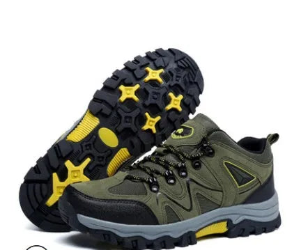 Outdoor sports men's suede low top hiking shoes in army green with rubber sole