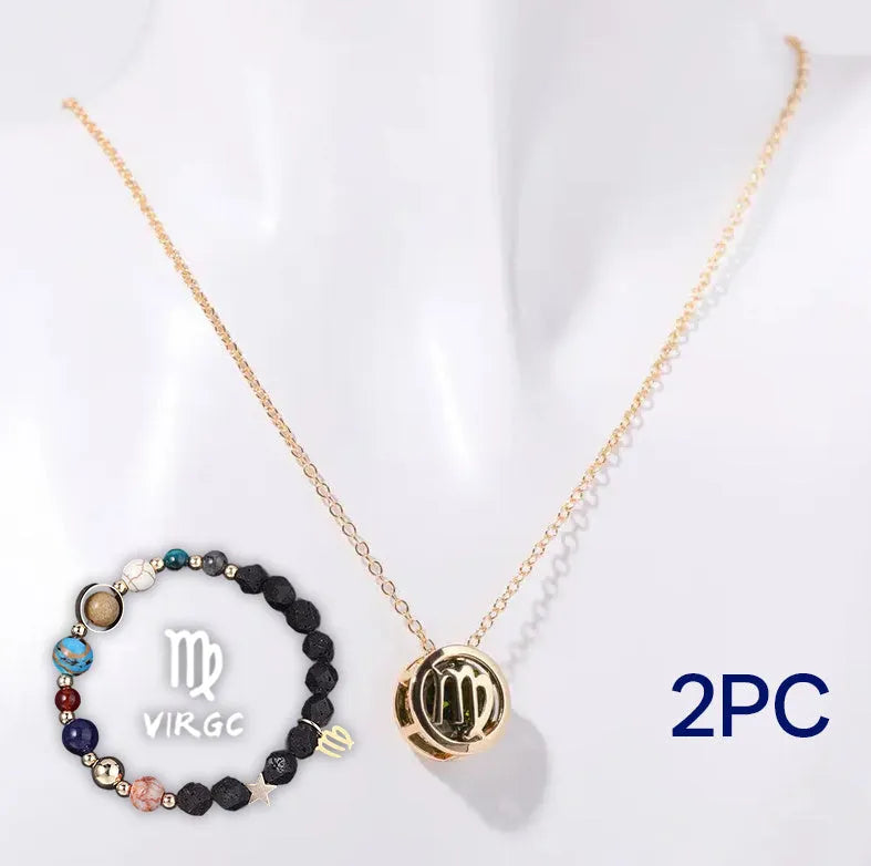 Natural stone beaded necklace and matching bracelet set on a table, showing bead texture.