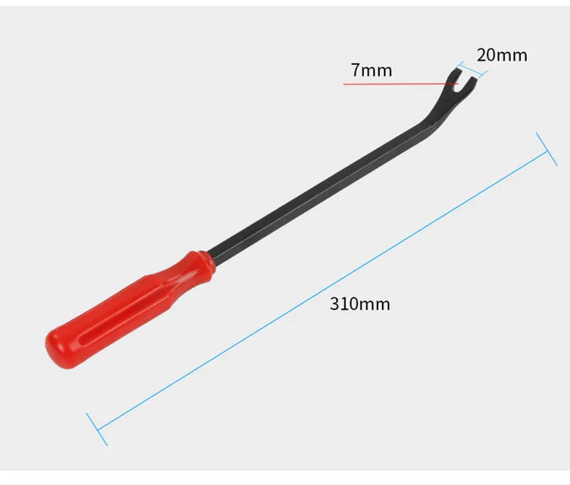 Red-handled steel automotive clip driver tool for General Motors door panel and horn nailing.