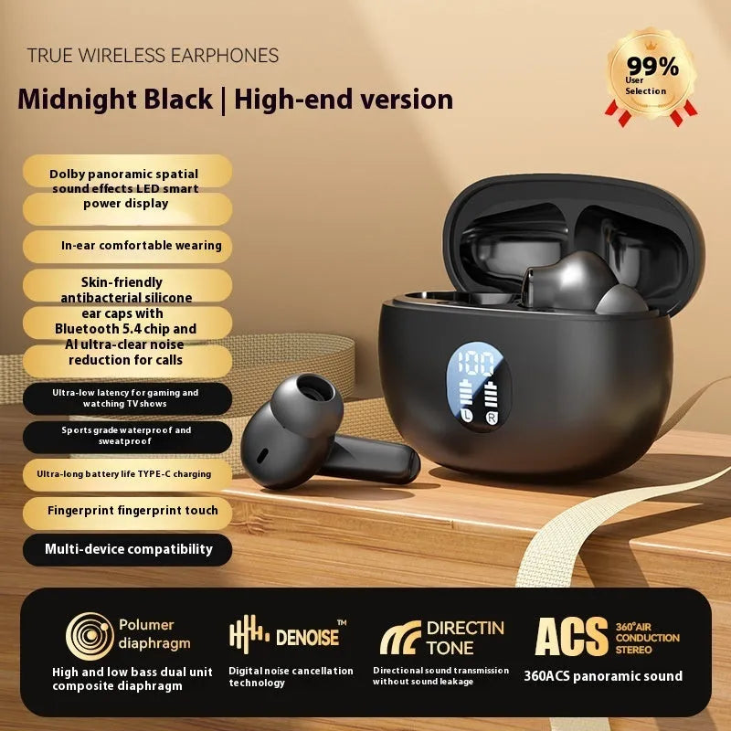 Game low latency wireless sports headset with digital display and noise reduction, available in black colour