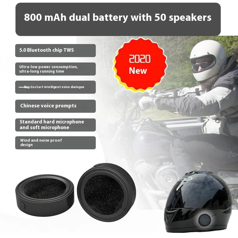Black waterproof helmet Bluetooth headset with bilateral stereo earpieces and battery display
