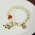 Chinese style glass bracelet with safety lock, windmill and bamboo charms for women